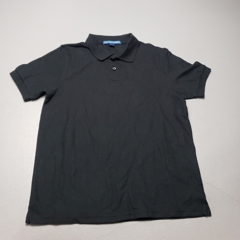 port authority basic black short sleeve polo collar shirt kids size medium